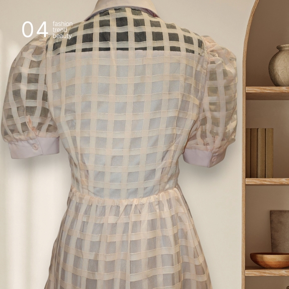 Elegant Pink Checkered Dress - Picture 5 of 5